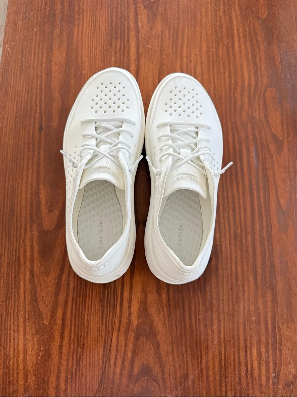 CROCS Men's White Perforated Lace-Up Boat Shoes